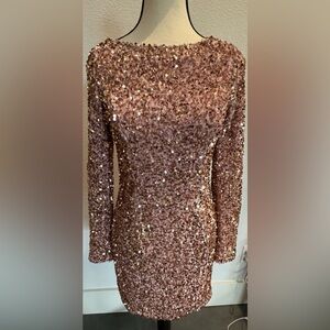 Mable Elegant Sequin Dress in Rose Pink Small